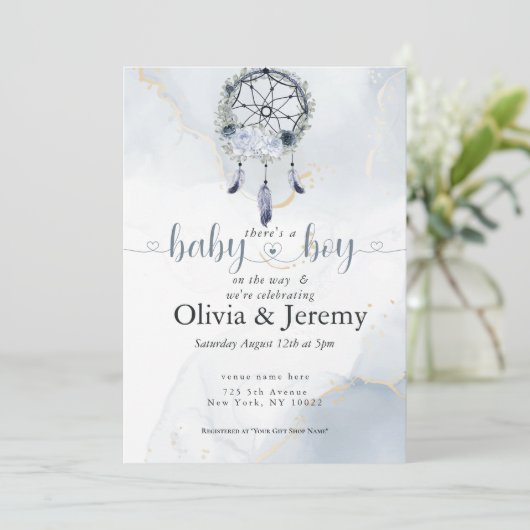 BOHO Baby Boy Dusty Blue Drocatcher Kaart (Staand voorkant)