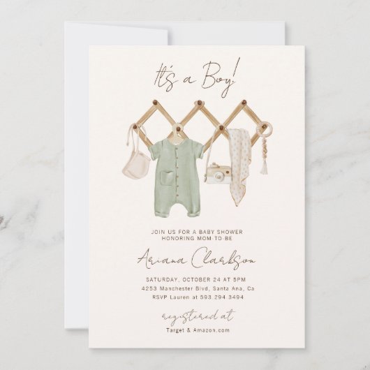 Boho Baby Boy Shower Invitation (Devant)