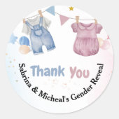 Boho Baby Clotheline Gender Reveal Dank u Ronde Sticker (Voorkant)
