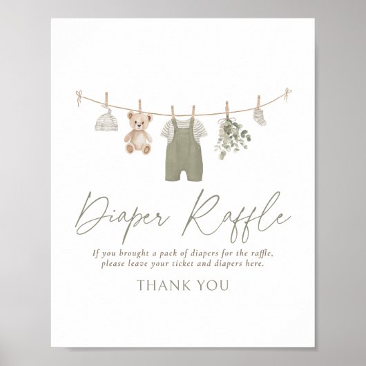 Boho Baby Clothes Baby Shower Diaper Raffle Sign Poster (Voorkant)