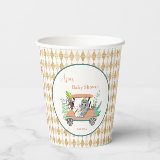 Boho Baby Elephant en Monkey Golf Baby shower Papieren Bekers (Achterkant)