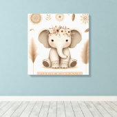 Boho Baby Éléphant Mandala Art Mural | Animal Mign (Insitu (Plancher de Bois))