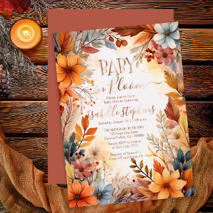Boho Baby in Bloom Herfst Bloem Kader Baby Shower Folie Uitnodiging
