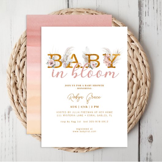 Boho Baby in Bloom Pampas Douche Invitation