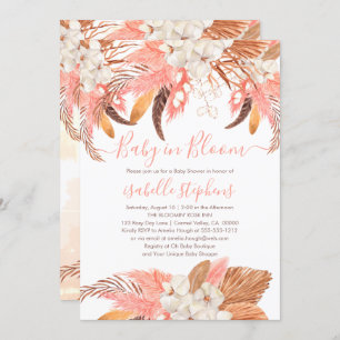 Boho Baby in Bloom Pink Pampas Grass Baby shower I Kaart