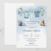 Boho Baby Jongen Clothesline eucalyptus teddybeer Kaart (Voorkant / Achterkant)