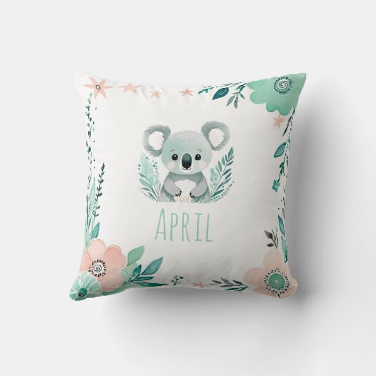 Boho Baby Koala Coussin Pastel Green personnalisé (Verso)