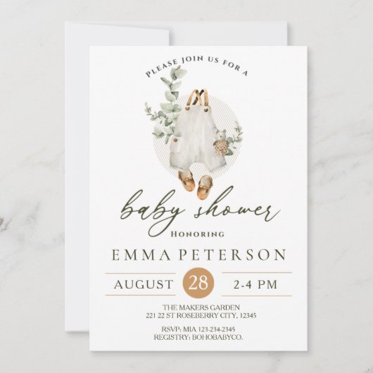 Boho Baby Little Romper Baby shower Invitation (Devant)