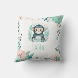Boho Baby Monkey Coussin Pastel Green personnalisé