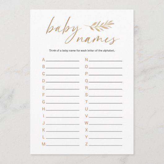 Boho Baby Names Baby shower Game Programma (Voorkant)
