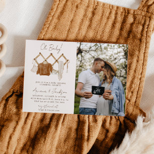 Boho Baby Neutrale Shower Couple Photo Invitation Kaart