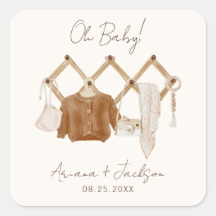 Boho Baby Neutrale Shower Invitation Vierkante Sticker