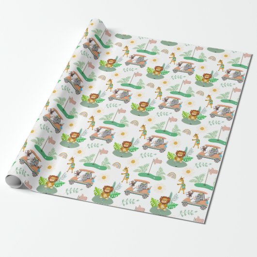 Boho Baby Olifant, Aap, Leeuw Golf Baby Patroon Cadeaupapier (Uitgerold)