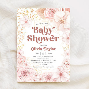 Boho Baby shower Blush Pink Floral Kaart