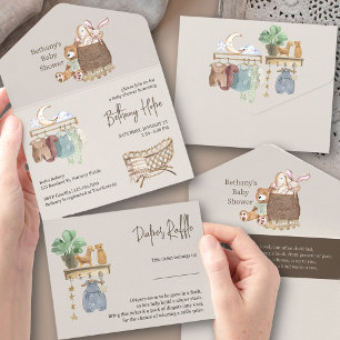 Boho Baby Shower Boek en Luiers All In One Uitnodiging