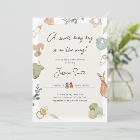 Boho Baby shower Boy Op de Weg Kleding Rustiek Kaart (Staand voorkant)