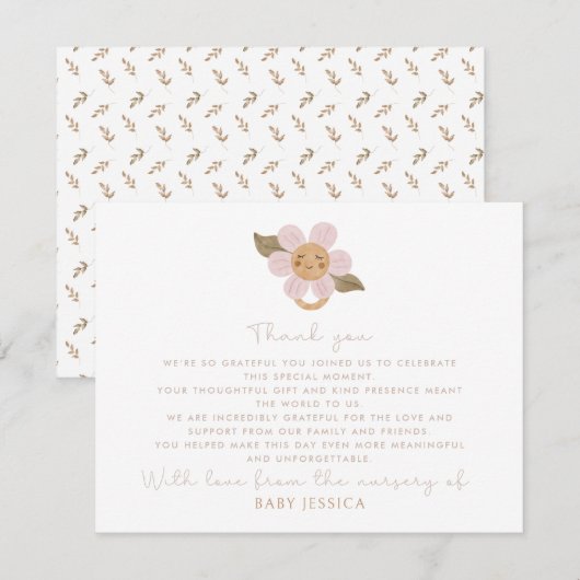 Boho Baby shower carte de remerciements - joli Flo (Devant / Derrière)