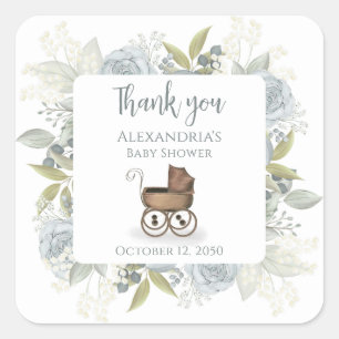 Boho Baby shower Dank u Floral Roos Vierkante Sticker