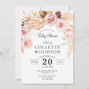 Boho Baby shower Floral Blush Pink Cream Kaart