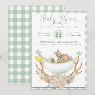 BOHO Baby shower Green Hammock Antler met Rozen Kaart