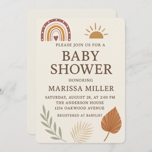 Boho Baby Shower Invitation (Devant / Derrière)