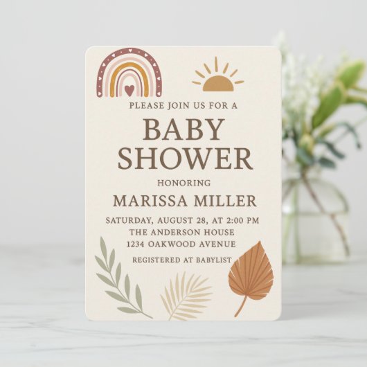 Boho Baby Shower Invitation (Debout devant)