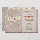 Boho Baby shower Invitation, Dreamcatcher Rustic Kaart (Voorkant / Achterkant)