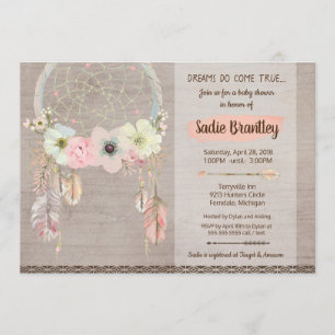 Boho Baby shower Invitation, Dreamweaver Rustic Kaart