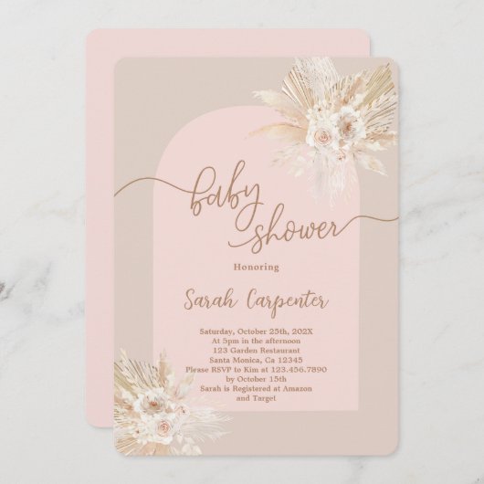 Boho Baby shower Invitation fille (Devant / Derrière)