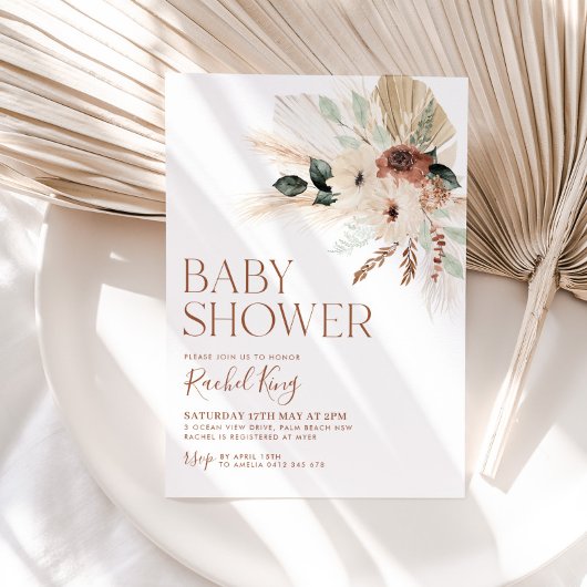 Boho Baby shower Invitation Floral Greenery Rustic Kaart