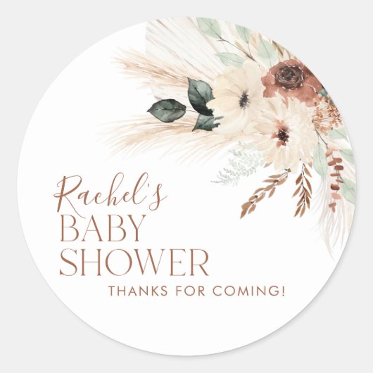 Boho Baby shower Invitation Floral Greenery Rustic Ronde Sticker (Voorkant)
