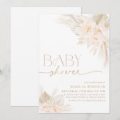 Boho Baby shower Invitation Floral Light Pink Kaart (Voorkant / Achterkant)