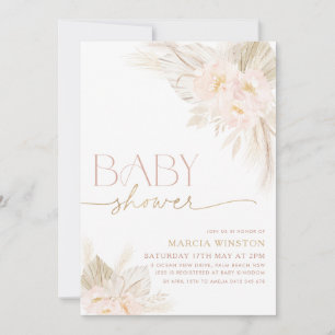 Boho Baby shower Invitation Floral Rose clair