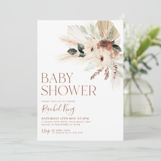Boho Baby shower Invitation Floral Verdure rustiqu (Debout devant)