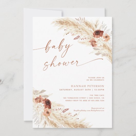 Boho Baby shower Invitation Pampas Grass Invitatio (Devant)