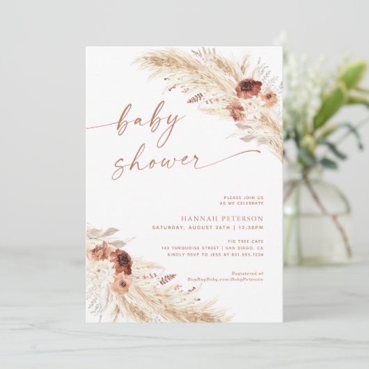 Boho Baby shower Invitation Pampas Grass Invitatio (Debout devant)