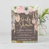 Boho Baby shower Invitation, Tribal Feather Rustic Kaart (Staand voorkant)