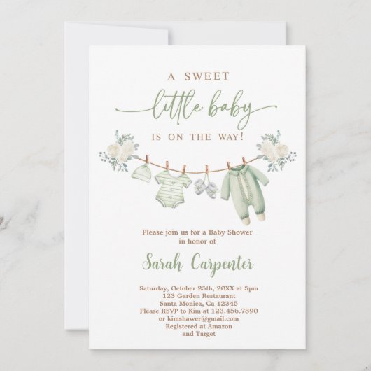 Boho Baby shower Jongen, Sage Groene babykleding Kaart (Voorkant)