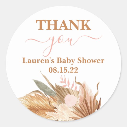 Boho Baby shower Meisje Classic Ronde Sticker (Voorkant)