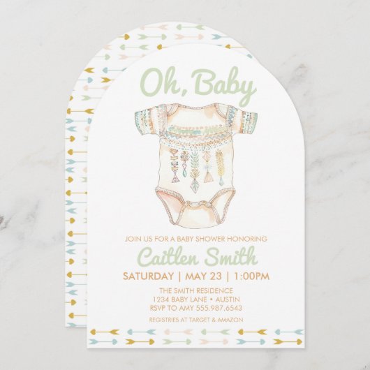 Boho Baby shower Oh Baby Invitation (Devant / Derrière)