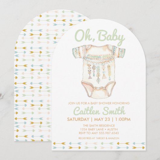 Boho Baby shower Oh Baby Invitation Kaart (Voorkant / Achterkant)