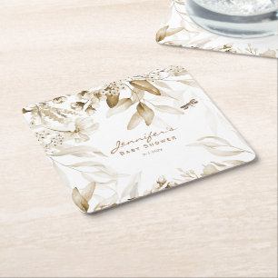 Boho Baby shower, Sepia Stilleven Bloemendruppel, Vierkante Kartonnen Onderzetter