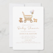 Boho Baby shower Uitnodiging met Beer & wandelwage (Voorkant)