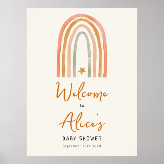 Boho Baby Shower Uitnodigingbord met Regenboog Poster (Voorkant)