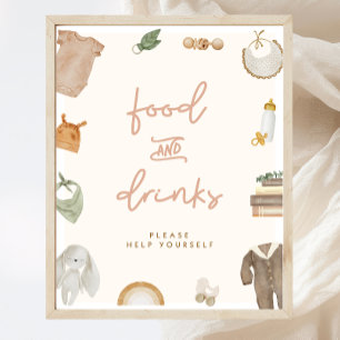 Boho Baby shower Voedsel & Drinken Teken Poster