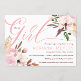 Boho Baby shower, Waterverf Bloemenuitnodiging Kaart