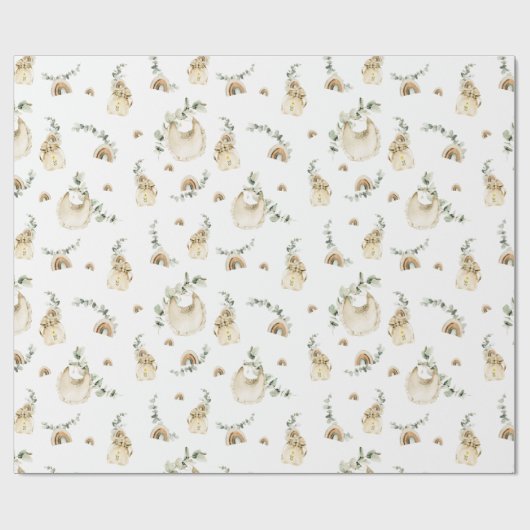 Boho Baby slabbetjes regenbogen botanische groen p Cadeaupapier (Vlak)