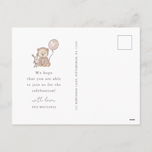Boho Baby Sprinkle Invitation avec l'ours doux (Dos)