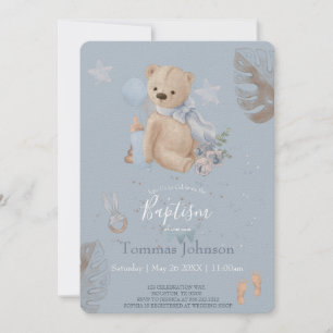 Boho baby teddy beer Baptism Invitation Kaart