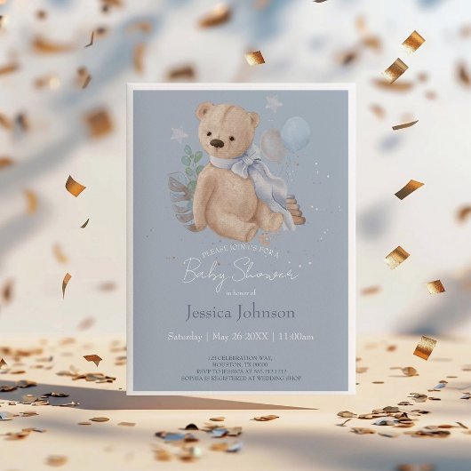 Boho baby teddybeer uitnodiging